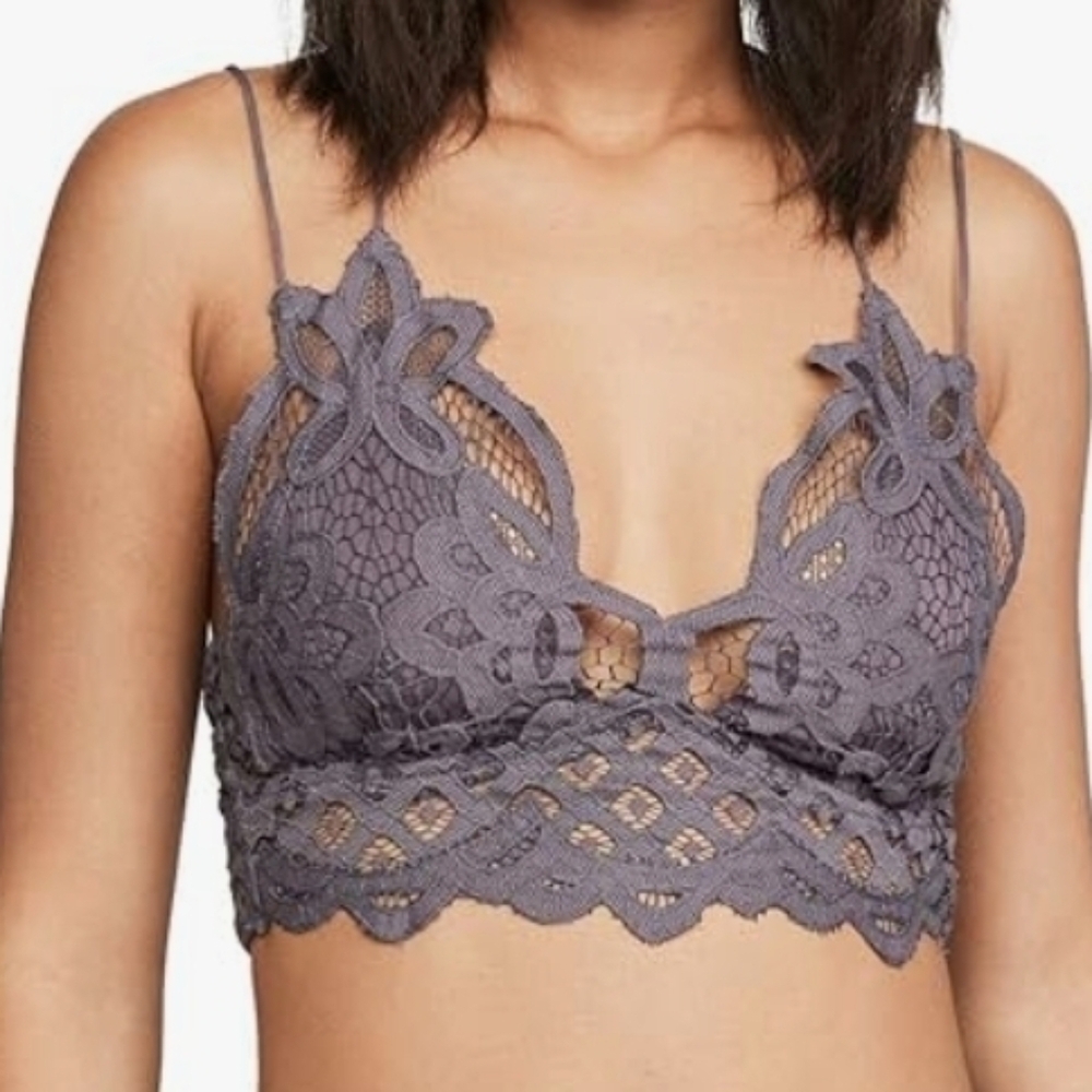 Intimately Free People XS Fits 32A & 32B Adella Smocked Back Bralette Charcoal